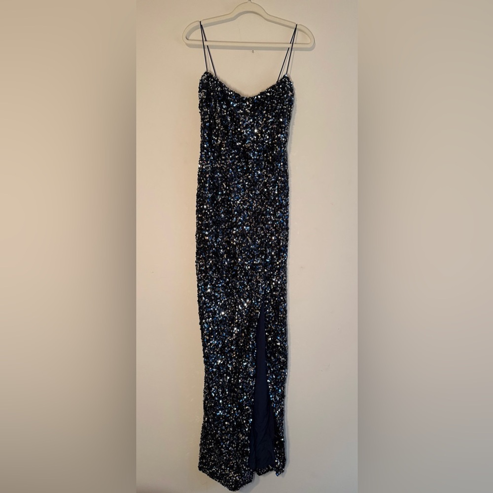 Nookie Blue Sequin Gown Slit Maxi Dress | NEW Size L - Picture 2 of 5